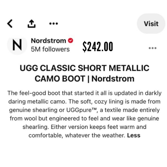 UGG CLASSIC SHORT METALLIC CAMO BOOT Size 8 - Picture 10 of 11